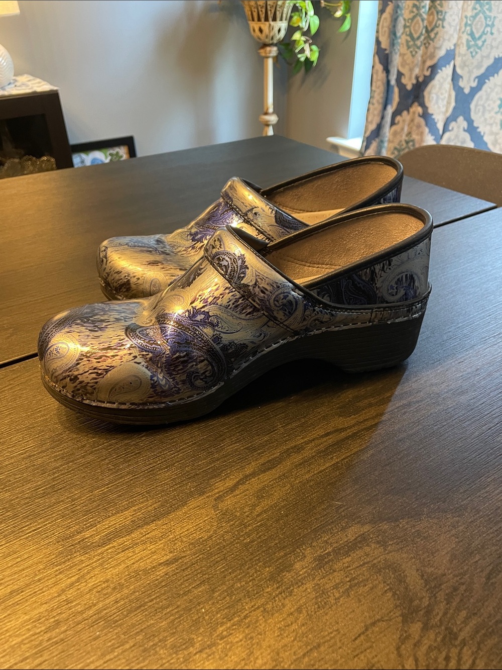 Dansko Metallic Blue Paisley Slip-On Clogs